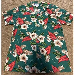 VTG RJC Red Hawaiian Short Sleeve Shirt Men's Size L Floral Made In Hawaii